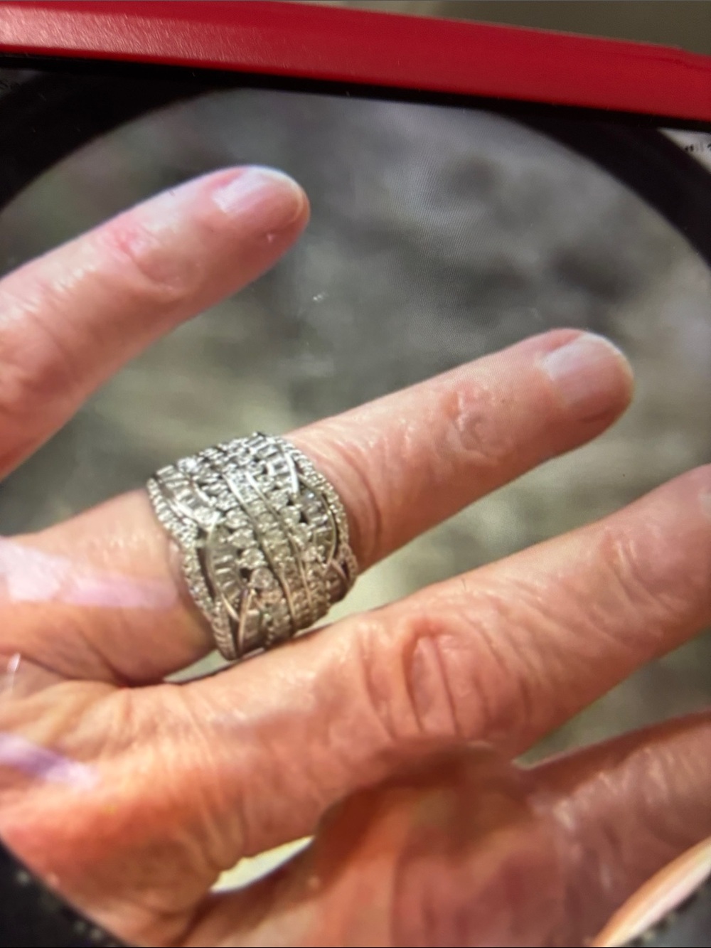 JTV Silver Multi-Row Crystal Statement Ring